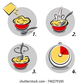 Vector illustration of instructions for instant meal.