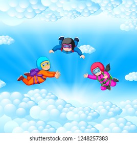 vector illustration of Instructors are training a skydiver
