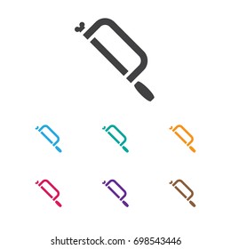 Vector Illustration Of Instrument Symbol On Hacksaw Icon. Premium Quality Isolated Handsaw Element In Trendy Flat Style.