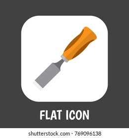 Vector Illustration Of Instrument Symbol On Chisel Flat Icon. Premium Quality Isolated Bit Element In Trendy Flat Style.