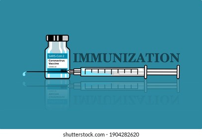 Vector illustration of instruments for immunization against the new coranavirus, COVID-19, SARS CoV-2: vaccine and syringe. Elements fully editable.