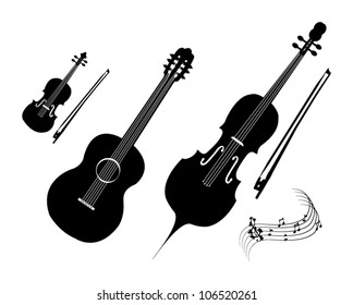 Vector illustration of instruments silhouettes.