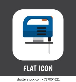Vector Illustration Of Instruments Symbol On Fretsaw Flat Icon. Premium Quality Isolated Jig Saw Element In Trendy Flat Style.