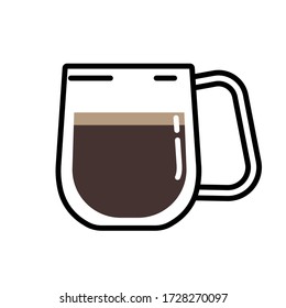 Ilustración vectorial de una taza de café negra aislada sobre un fondo blanco. Café de vidrio plano.