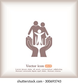 Vector illustration Insurance family. Hands protect human.