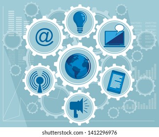 Vector illustration of integration of global Internet in various processes