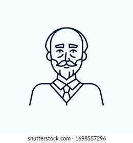 Vector illustration of an intelligent old man. Linear image of an oldster with a beard. Pictogram of a senior citizen or professor. Icon for a website with the face of a pensioner or grandfather.