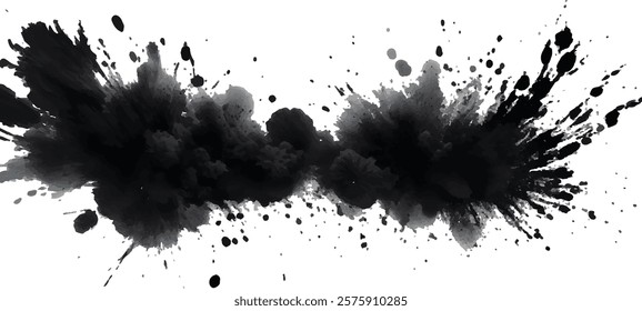 "Vector Illustration of Intense Black Brush Strokes on a Distressed Grunge Background". "Chaotic Black Paint Blotches and Streaks Merging with Grunge Design Elements"
