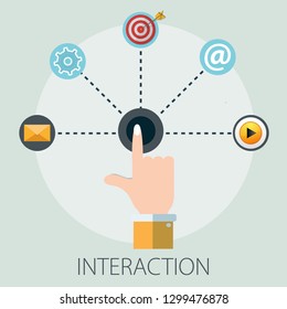 Vector Illustration Of Interactive Business & Interaction Digital Technology With 