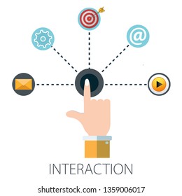 Vector Illustration Of Interactive Business & Interaction Digital Technology With 