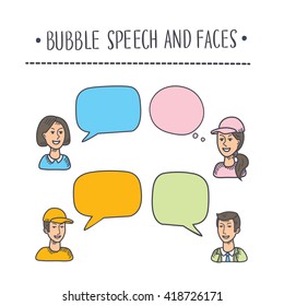 Vector illustration of interactive multicolored bubbles in illustration and avatars of people