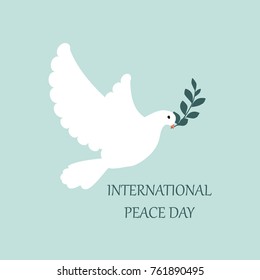 Vector illustration Interanal day of Peace. Dove of peace, olive branch and text.