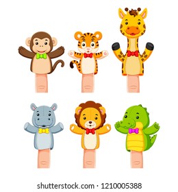 vector illustration of interesting collection of wild animal hand puppets