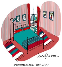 vector illustration of interior, bedroom