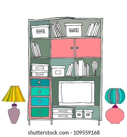 vector illustration of interior, bookshelf