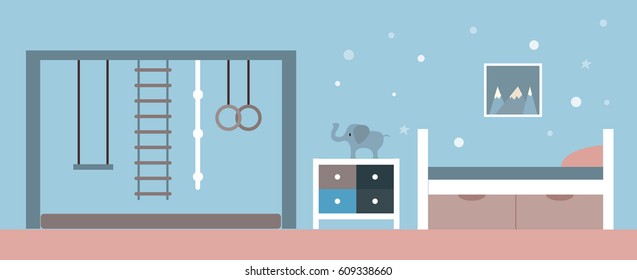 Vector illustration. Interior of the children's room. A set of elements for graphic design. Flat style.