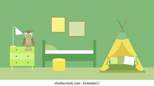 Vector illustration. Interior of the children's room. A set of elements for graphic design. Flat style.