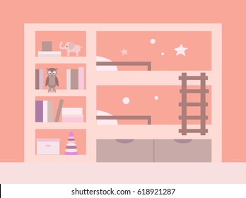 Vector illustration. Interior of the children's room. A set of elements for graphic design. Flat style.