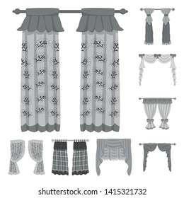 Vector illustration of interior and cornice sign. Set of interior and drapes stock vector illustration.
