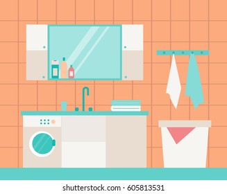 Vector illustration. Interior design. Bathroom interior. A set of elements. Flat style