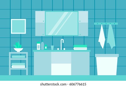 Vector illustration. Interior design. Bathroom interior. A set of elements. Flat style