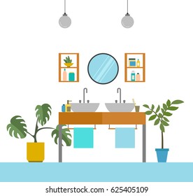 Vector illustration. Interior Design. Interior of the bathroom. Set of elements.