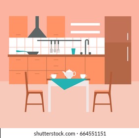 Vector illustration. Interior design. Kitchen interior. A set of elements. Flat style.