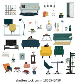 Vector Interior Design Illustration Collection Set Stock Vector ...