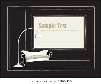 vector illustration. Interior design scene with a vintage frame and lamp on wall with texture.