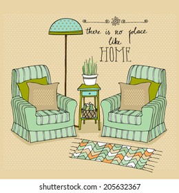 vector illustration of interior, furniture with lamp 