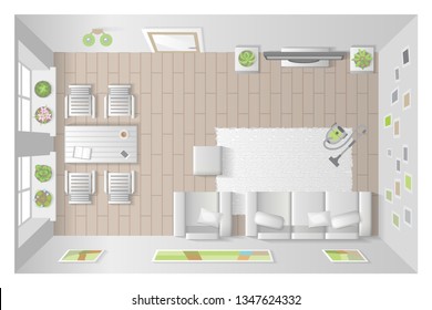 Vector Illustration. Interior For Living Room. (top View)
Room, Furniture, Interior Elements. (view From Above) 