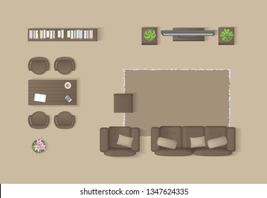 Vector illustration. Interior for living room. (top view)
Room, furniture, interior elements. (view from above) 