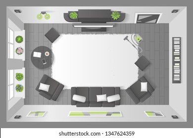 Vector illustration. Interior for living room. (top view)
Room, furniture, interior elements. (view from above) 
