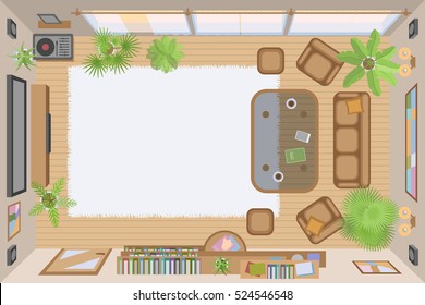 Vector illustration. Interior for living room. (top view)
Room, furniture, interior elements. (view from above) 