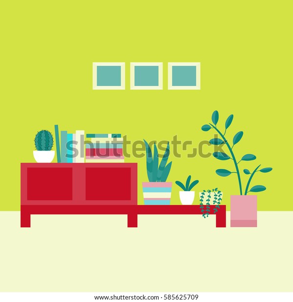 Vector Illustration Interior Living Room Bookcase Stock Vector