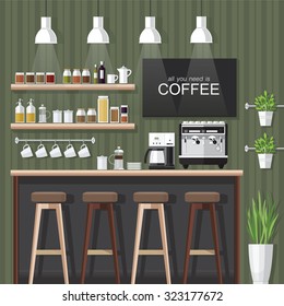 A vector illustration of interior of a modern coffee shop