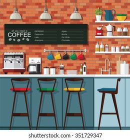 A vector illustration of interior of a modern coffee shop