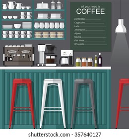 A vector illustration of interior of a modern coffee shop