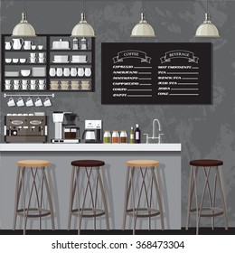 A Vector Illustration Of Interior Of A Modern Coffee Shop