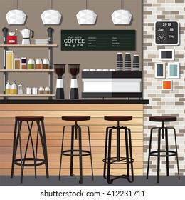 A vector illustration of interior of a modern coffee shop