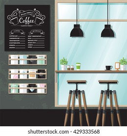 A vector illustration of interior of a modern coffee shop