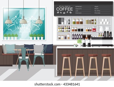 A vector illustration of interior of a modern coffee shop