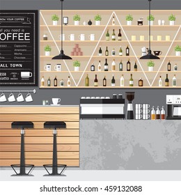 A vector illustration of interior of a modern coffee shop