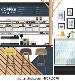 A vector illustration of interior of a modern coffee shop