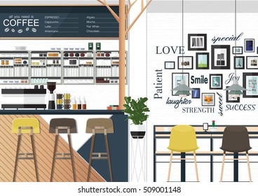 A vector illustration of interior of a modern coffee shop