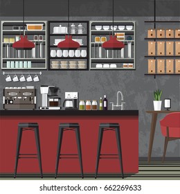 A vector illustration of interior of a modern coffee shop