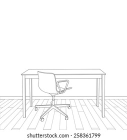 Vector Illustration Interior Office Design Empty Desk
