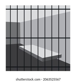 Vector illustration of a interior of a prison cell in black and white