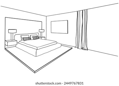 Vector illustration, interior of a room, bedroom in a modern style
