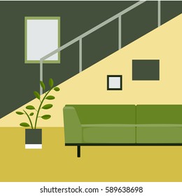 Vector illustration. The interior of the room. Living room with a sofa. Flat style.